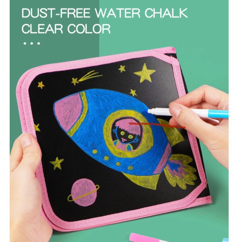 Sổ vẽ tự xoá graffiti, Sổ vẽ tự xoá phát sáng cho bé Combo kèm 12 bút và bông lau - Thepooh