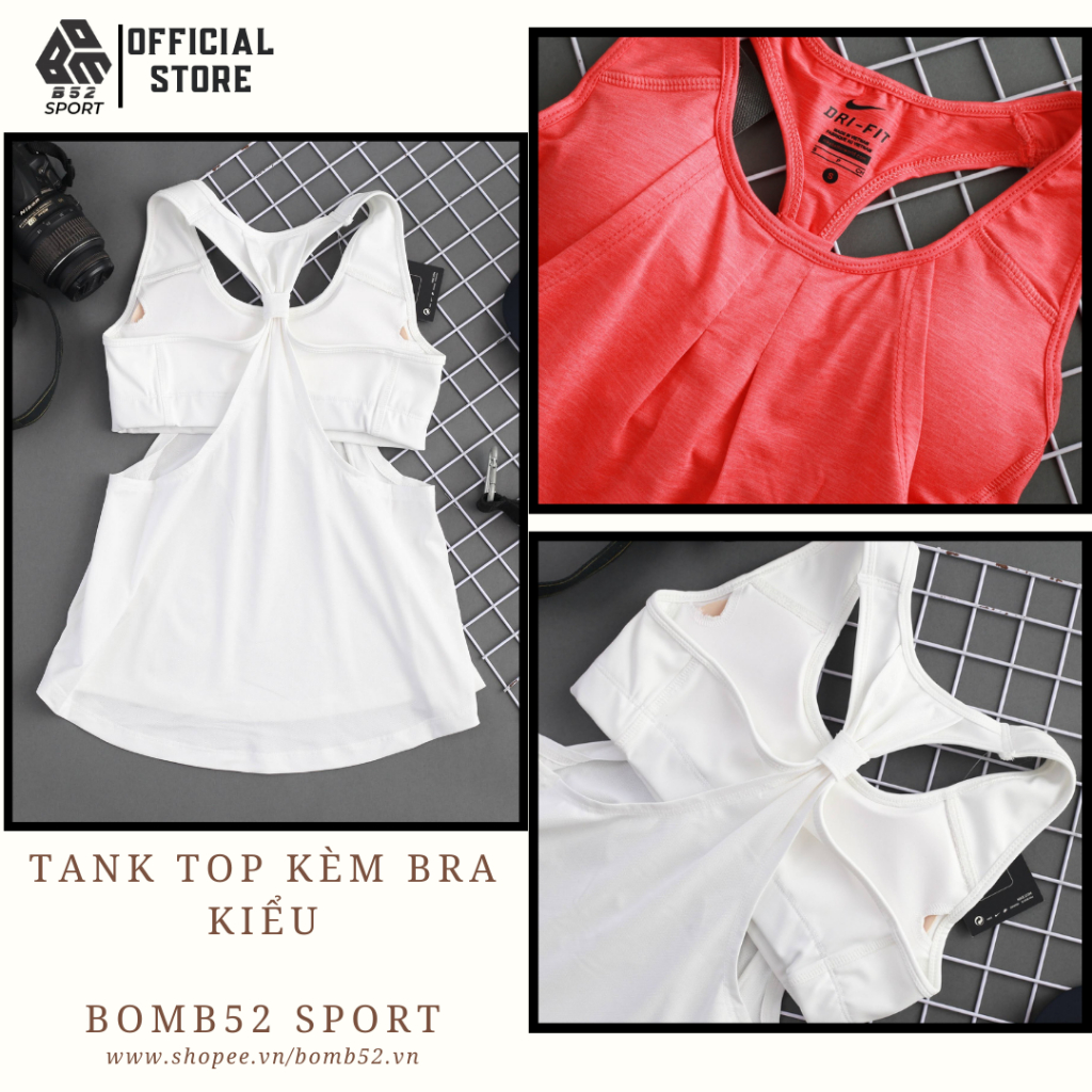 Áo Tank Top Nữ Tập Gym/Yoga/Chạy Bộ NK Áo Kèm Bra Tiện Lợi Kiểu Dáng Thể Thao