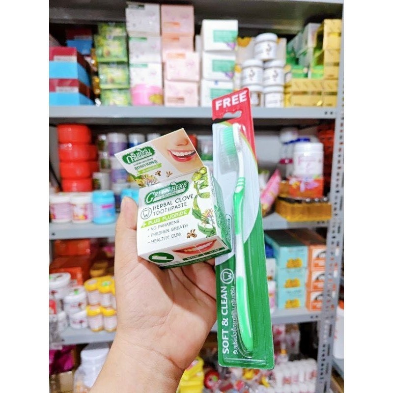 Bột Trắng Răng Dừa Green Herb Thái Lan, Giảm Mảng Bám, Sâu Răng, Hôi Miệng 25gr+10gr