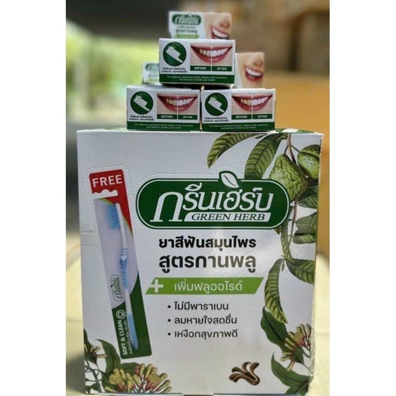 Bột Trắng Răng Dừa Green Herb Thái Lan, Giảm Mảng Bám, Sâu Răng, Hôi Miệng 25gr+10gr