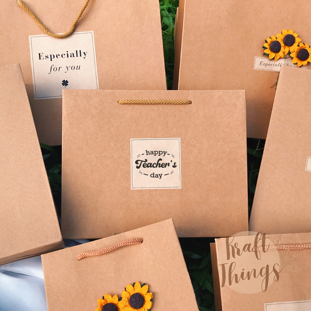 Túi kraft đựng quà tặng quai xách vintage  - túi quà giấy nâu dày nhiều size giáng sinh T03 Kraft Things