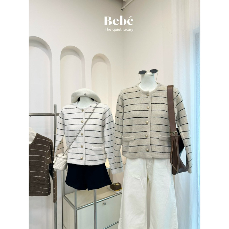 Áo Cardigan kẻ khuy vàng Hàn Quốc