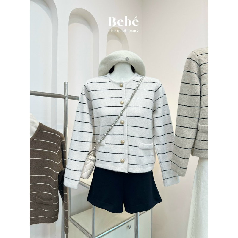 Áo Cardigan kẻ khuy vàng Hàn Quốc