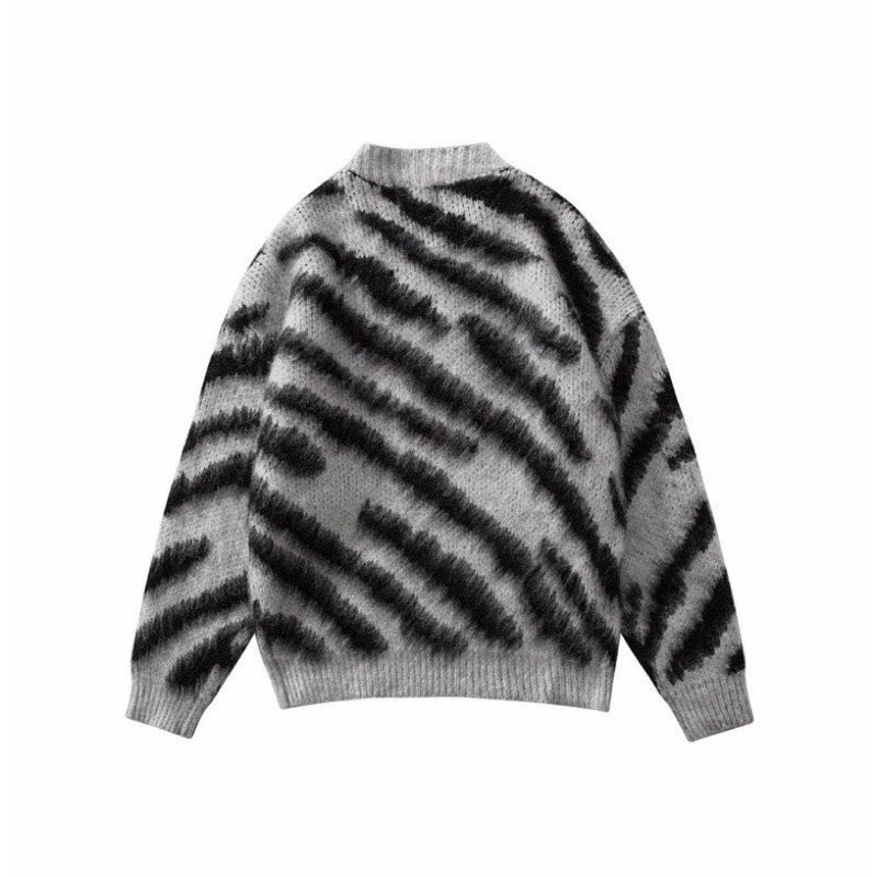 Áo Len Nam Nữ Lông Xù Sọc Vằn, Áo len loang báo vằn form rộng