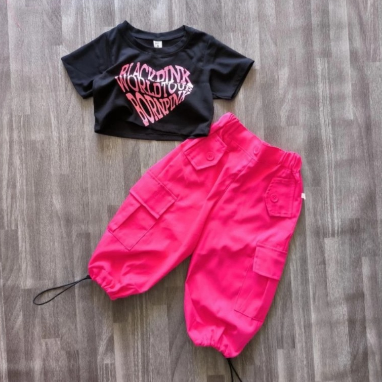 Bộ quần áo croptop cộc tay cho bé gái từ 8-20kg