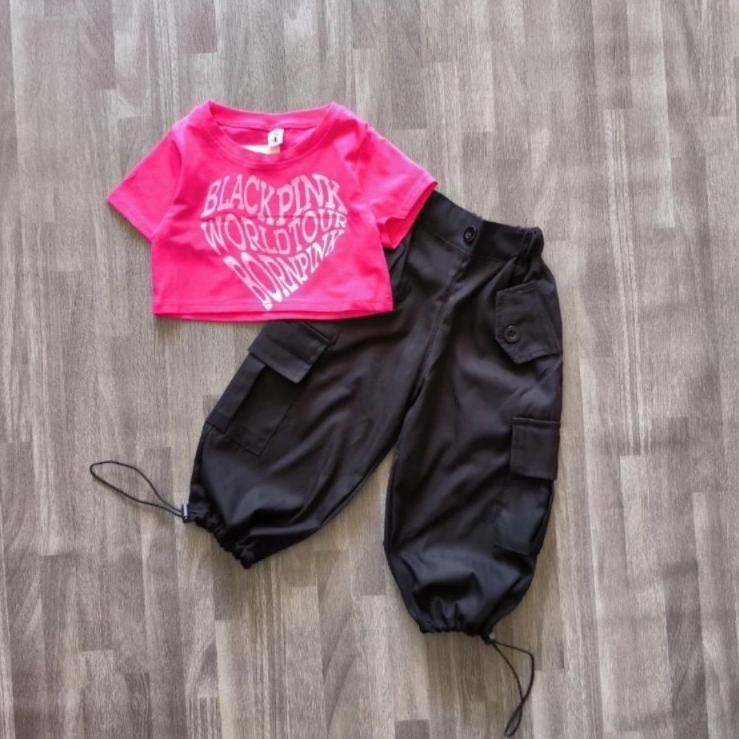 Bộ quần áo croptop cộc tay cho bé gái từ 8-20kg