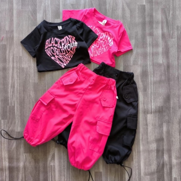 Bộ quần áo croptop cộc tay cho bé gái từ 8-20kg