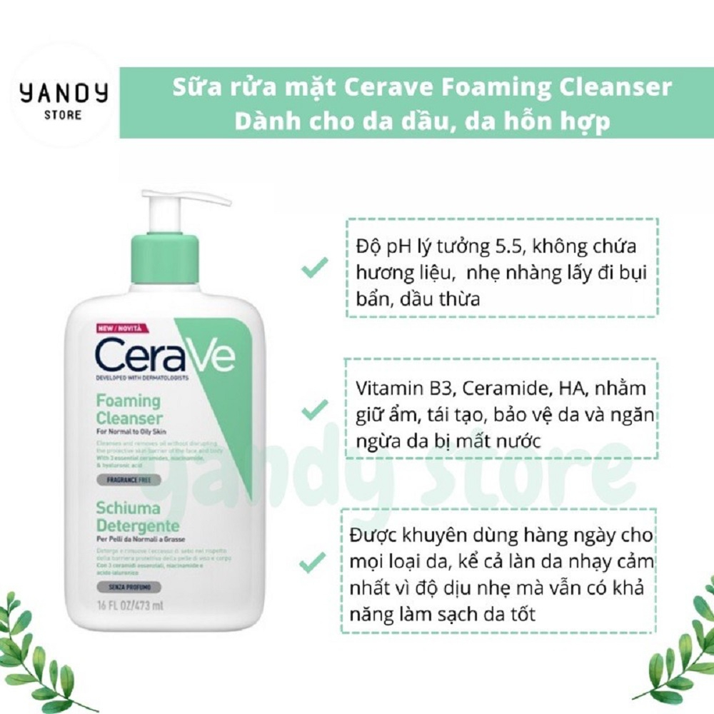 Sữa rửa mặt CERAVE cho da dầu da mụn và nhạy cảm 236ml