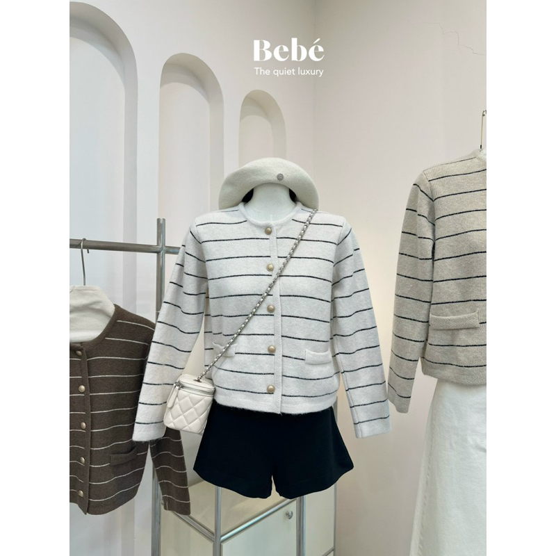 Áo Cardigan kẻ khuy vàng Hàn Quốc