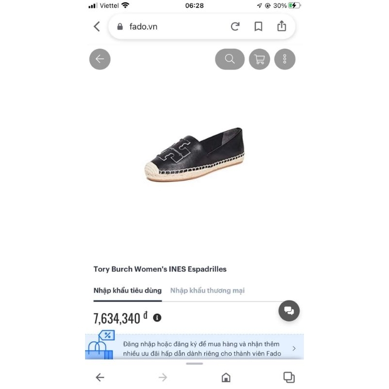 Giày da bò đế cói tory Burch