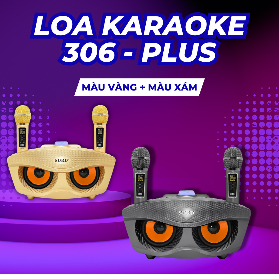 Loa karaoke bluetooth SD 306 Plus, Loa mắt cú, phiên bản cao cấp của SD 306, tặng kèm 2 mic xách tay đi du lịch cực chất