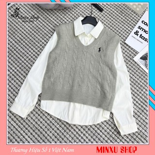  Áo Gile Len Thêu Ngựa Áo Gile Cổ V Nhiều Màu Xinh Minxu Shop GL4K 