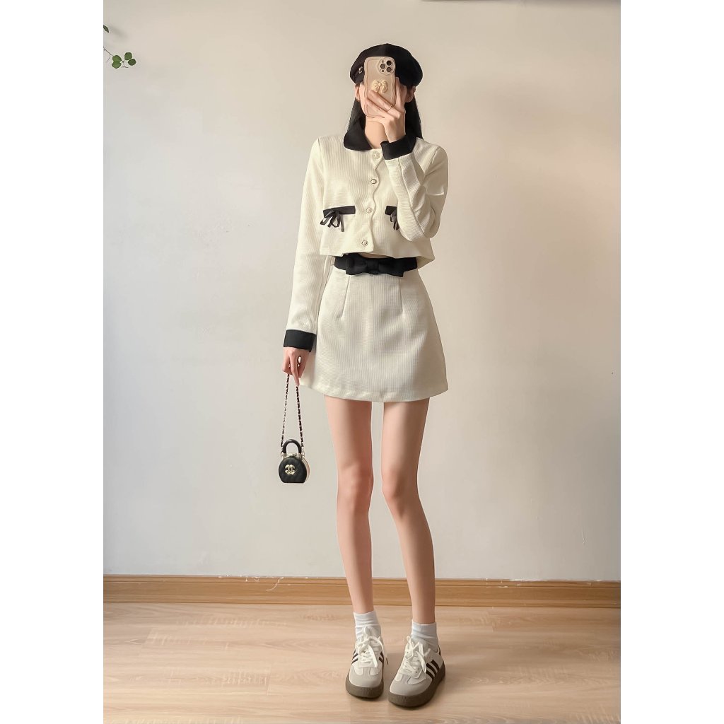 Set dạ Tweet  nơ đen kèm chân váy chữ A - Retrostyle - Setda217_P13K1