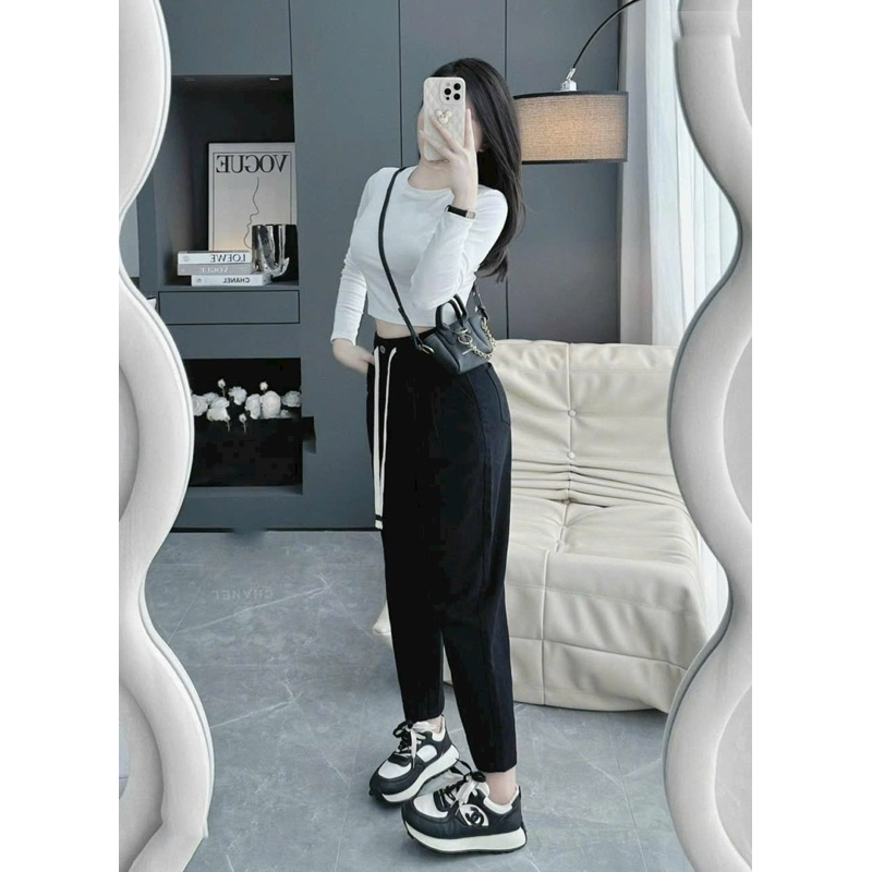 Quần baggy kaki phối dây