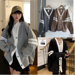 Áo carigan tay kẻ 2 viền form rộng