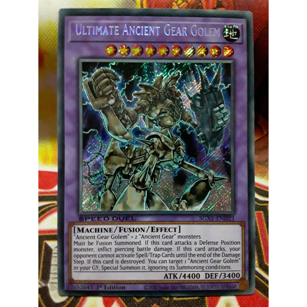 Lá thẻ bài Yugioh Ultimate Ancient Gear Golem - Secret Rare - Tặng bọc bài nhựa bảo quản