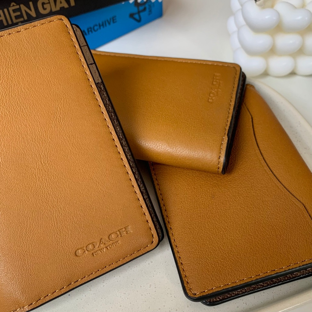 Ví Coach card holder đựng thẻ dáng đứng mini, gập đôi nhiều mẫu real