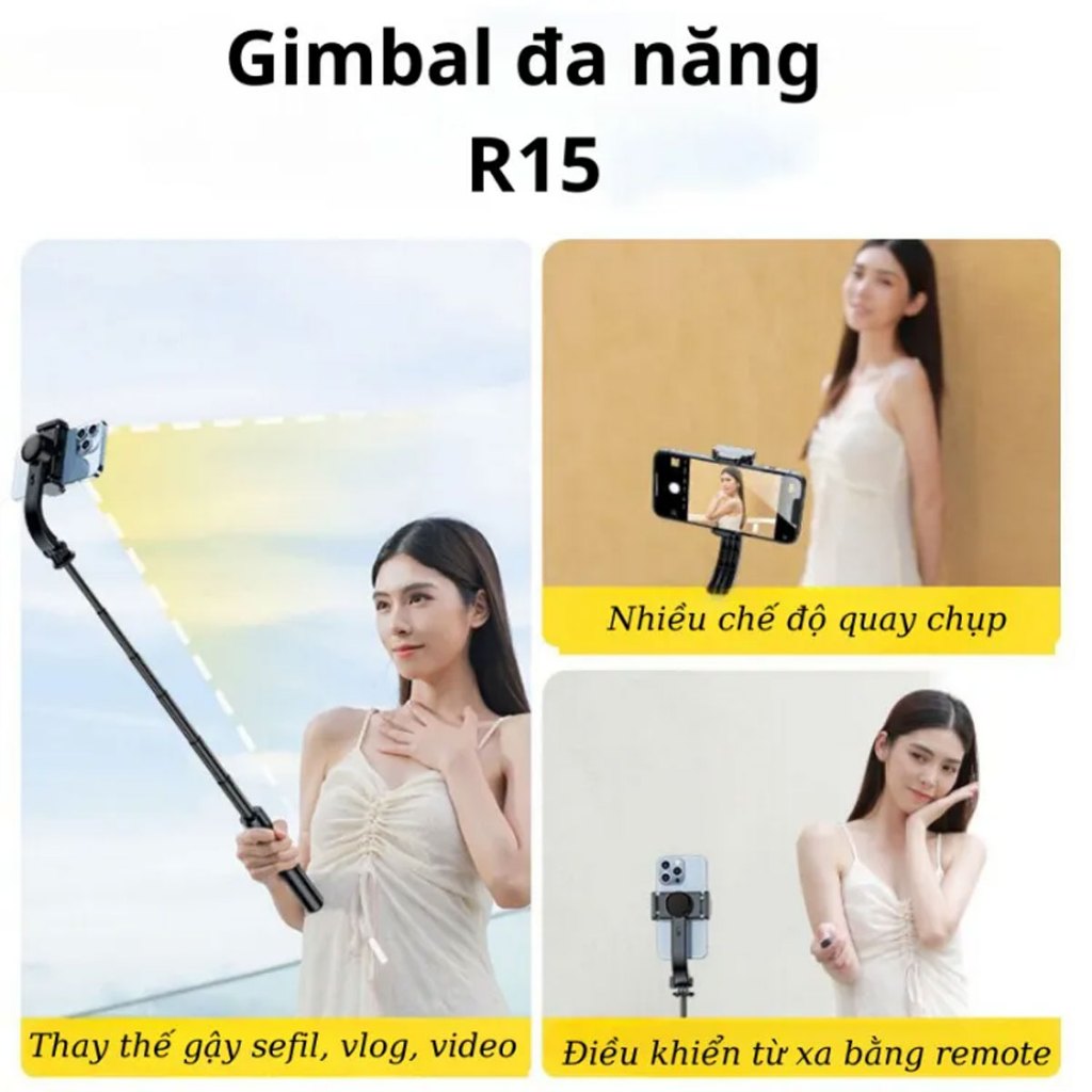 Gậy Quay Video Chống Rung, Gimbal Điện Thoại R15 - Gimbal Điện Thoại Giá Rẻ - Gimbal Quay Video Chống Rung- Xoay 360 Độ
