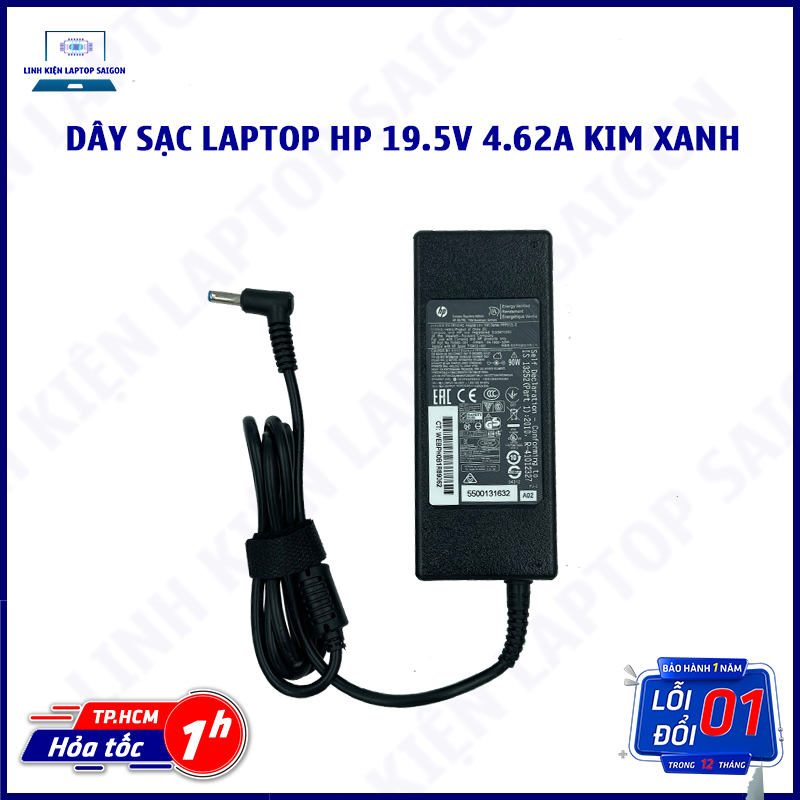 HCM - Sạc Laptop HP Pavilion 19.5v 4.62A 90W xanh  l Dây sạc Sạc HP Pavilion chân kim xanh 14-E019TX 15-E063EO 17-E000