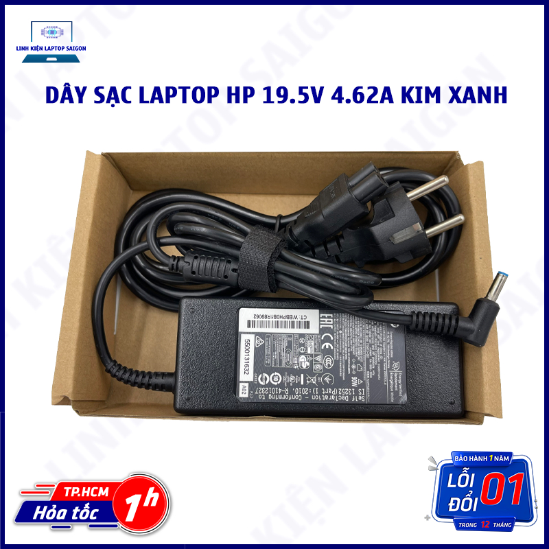 HCM - Sạc Laptop HP Pavilion 19.5v 4.62A 90W xanh  l Dây sạc Sạc HP Pavilion chân kim xanh 14-E019TX 15-E063EO 17-E000