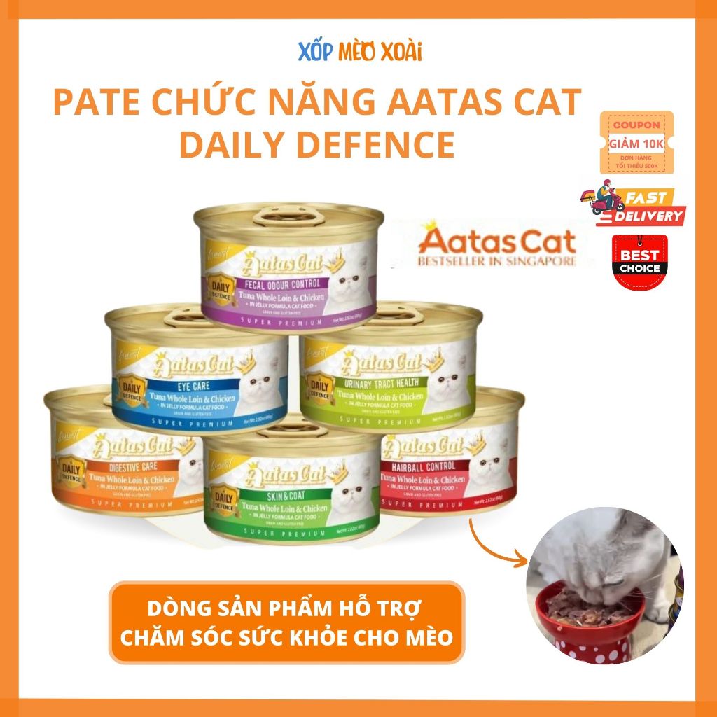 Pate Mèo AATAS CAT DAILY DEFENCE Vị Thăn Cá Ngừ Và Gà 80G - Pate chức năng chăm sóc sức khỏe cho mèo