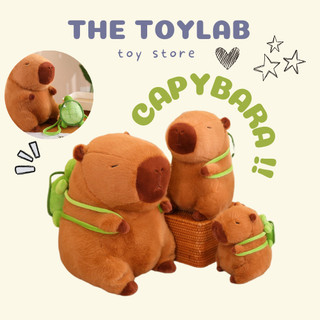 Gấu bông capybara mang balo rùa, búp bê nhồi bông the toy lab mềm mại đáng yêu, gấu bông mô phỏng capybara