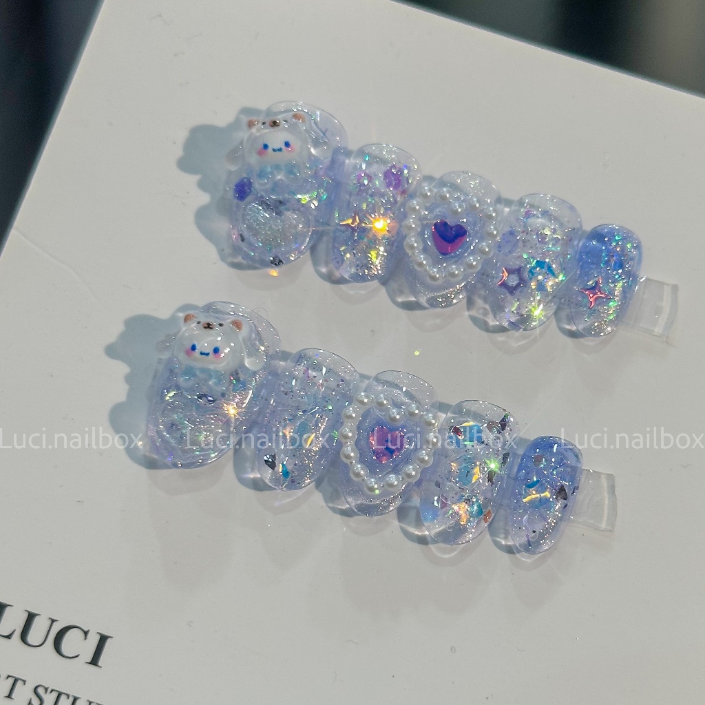 Móng úp thiết kế nailbox ngắn dễ thương nhũ lấp lánh phong cách Hàn Quốc Luci.nailbox