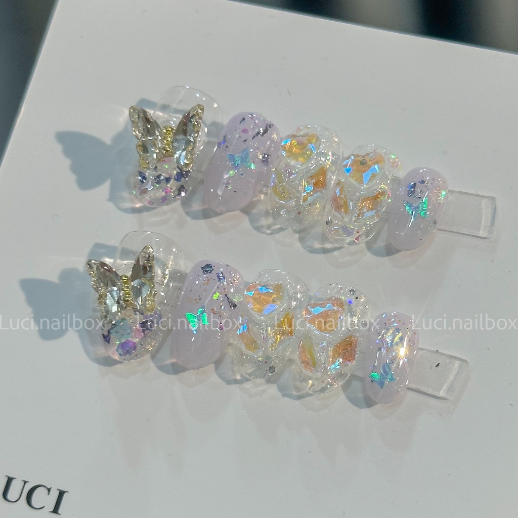 Móng úp thiết kế nailbox ngắn dễ thương nhũ lấp lánh phong cách Hàn Quốc Luci.nailbox
