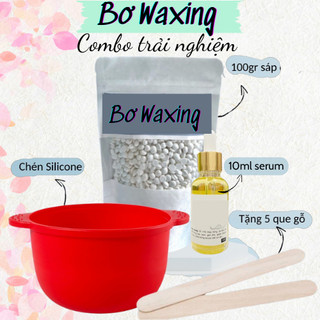   COMBO TRẢI NGHIỆM  100GR sáp wax lông nóng Hard wax beans cao cấp + 1 chén silicone + 10ml serum mỡ trăn + que phết gỗ 