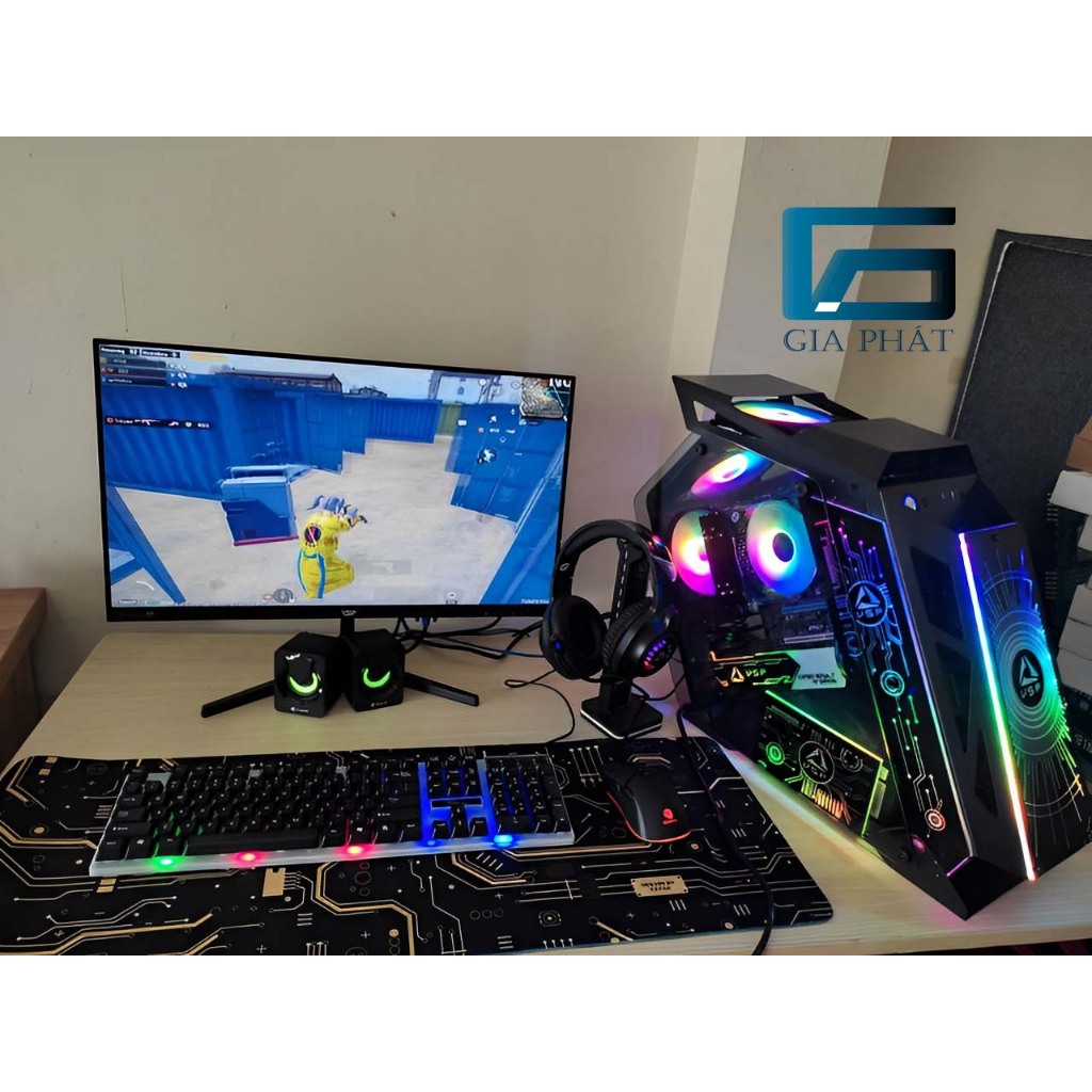 Full bộ pc gaming Esport I3 10105F 16GB 1060 6GB tản nước màn 24" tràn viền chiến full game online - Hồng Trắng Đen