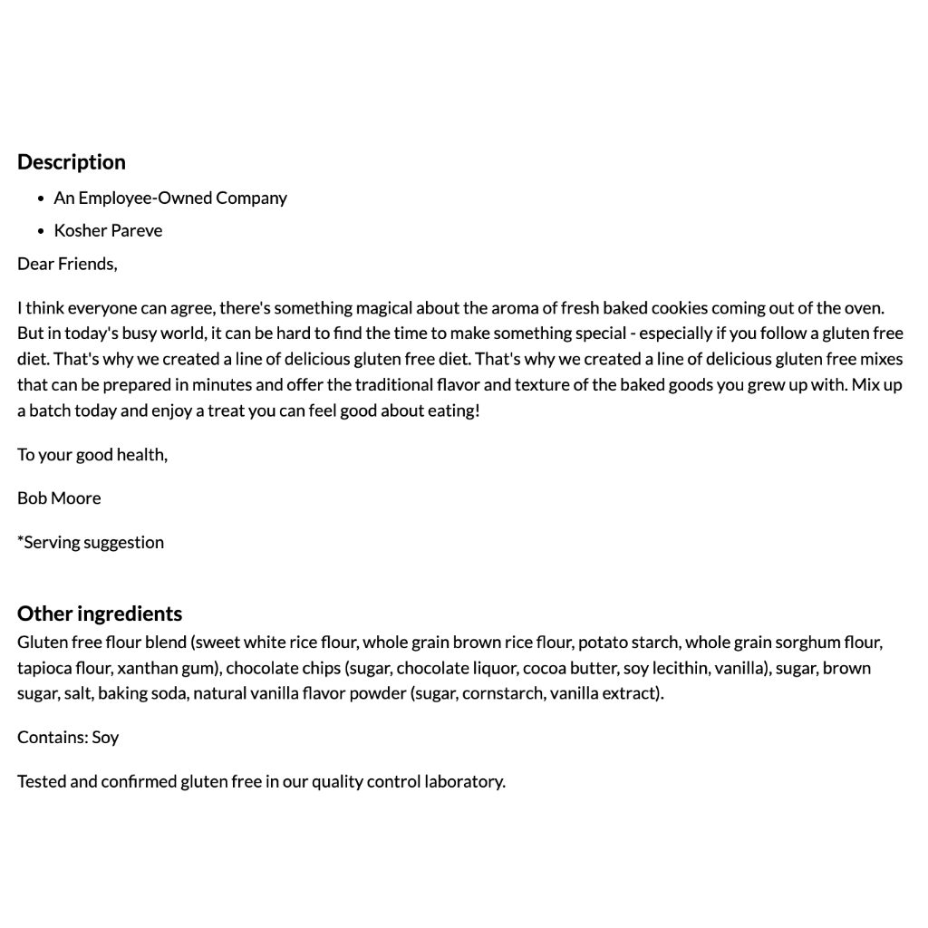 BỘT BÁNH COOKIE SOCOLA MIX Bob's Red Mill, Chocolate Chip, Gluten Free, ĂN KIÊNG Kosher, 624g