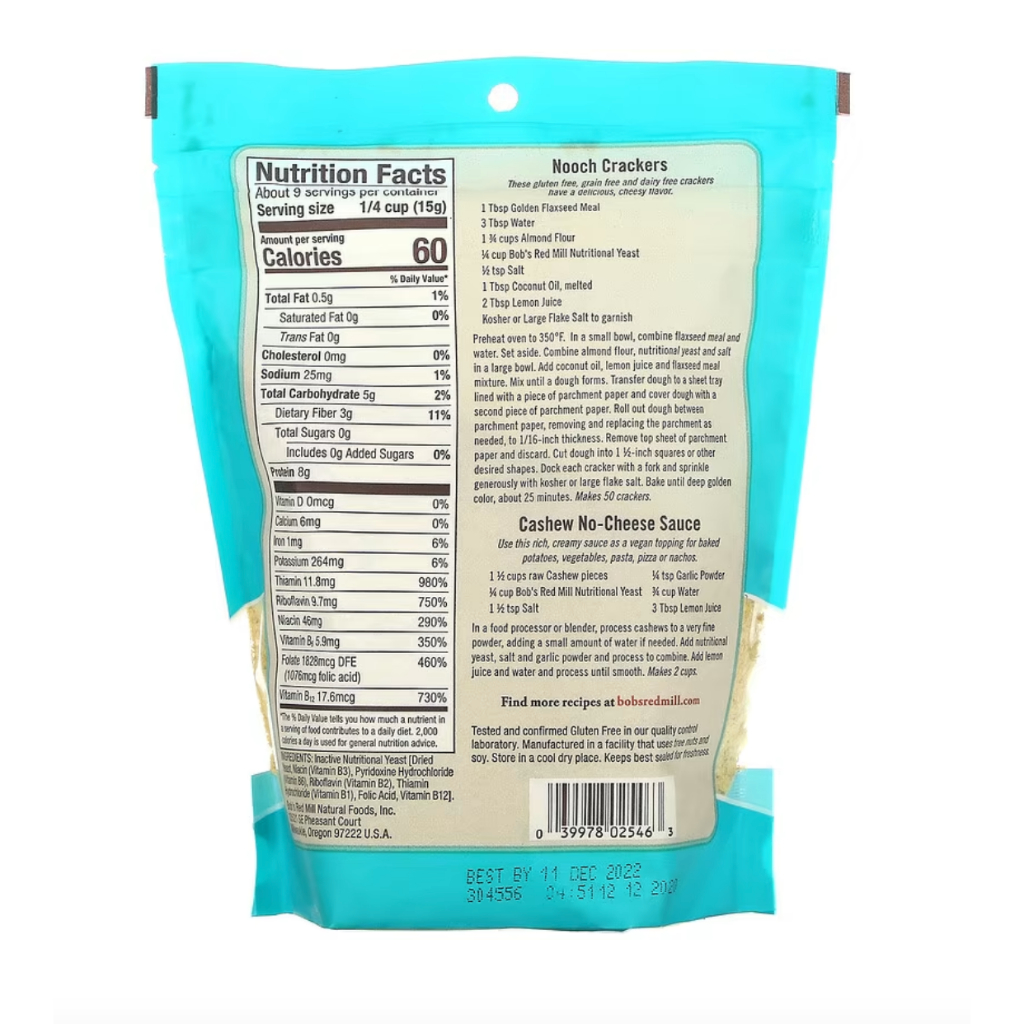 MEN DINH DƯỠNG HẠT TO, GIÀU VITAMIN B - Bob's Red Mill, Large Flake Nutritional Yeast, Gluten Free, ĂN KIÊNG Kosher, 142