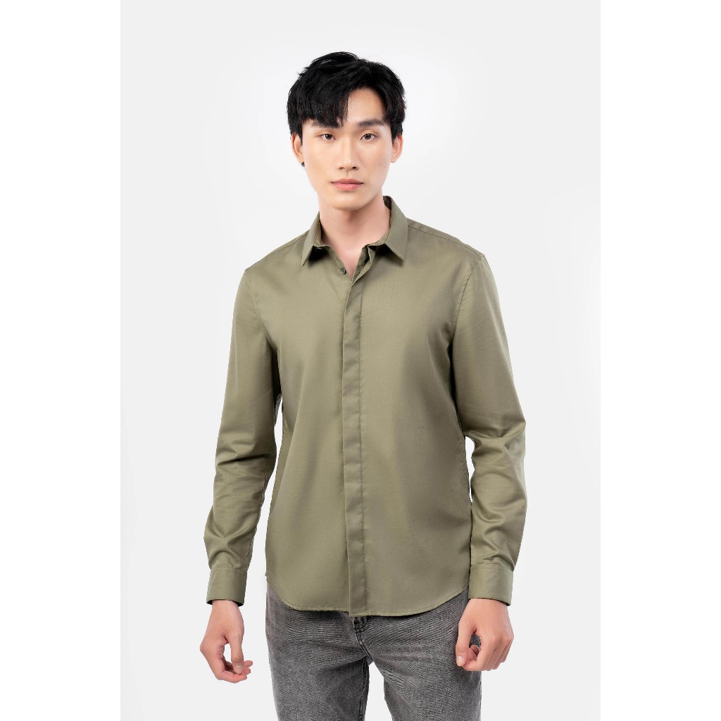 Áo Sơ Mi Nam Tay Dài Nút Ẩn Trơn Form Fitted - Routine 10F21SHL003CR1