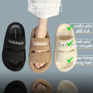 3TDEP - dép lông cừu nữ thêu Terpard, đế lót da xịn, lông mềm không rụng, chuẩn size