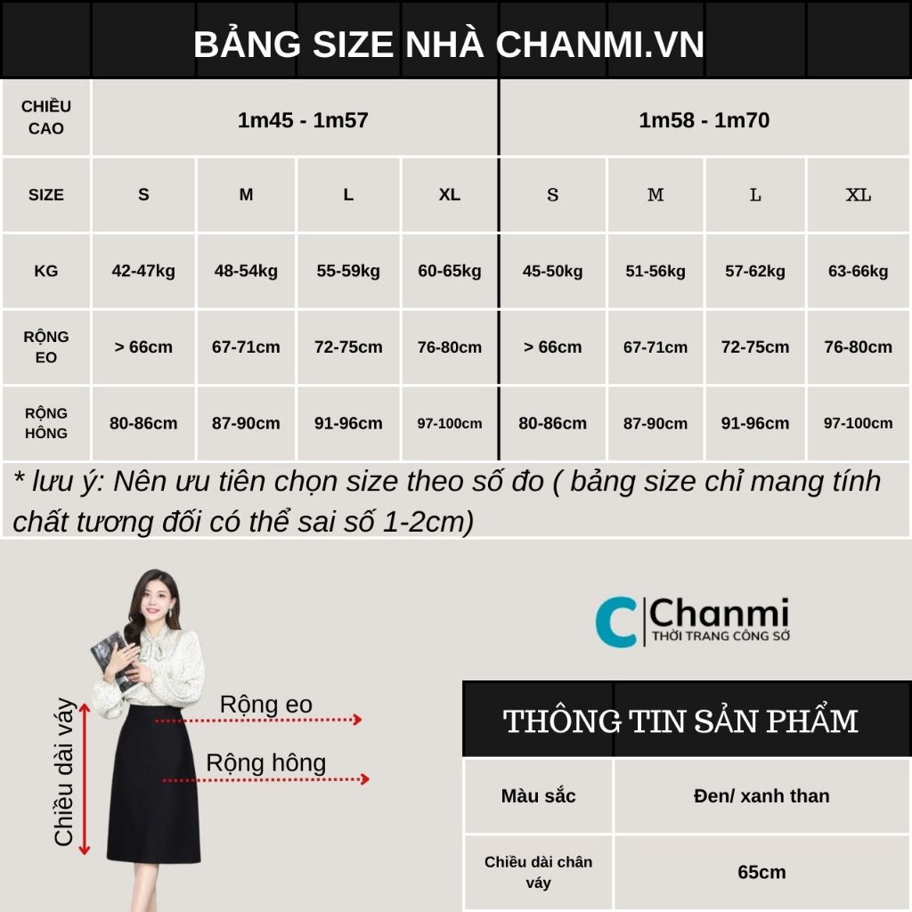 Chân Váy Chữ A Dài 65cm Cạp Cao Có Túi 2 Bên Phù Hợp Mặc Đi Làm Nơi Công Sở - Chanmi M294
