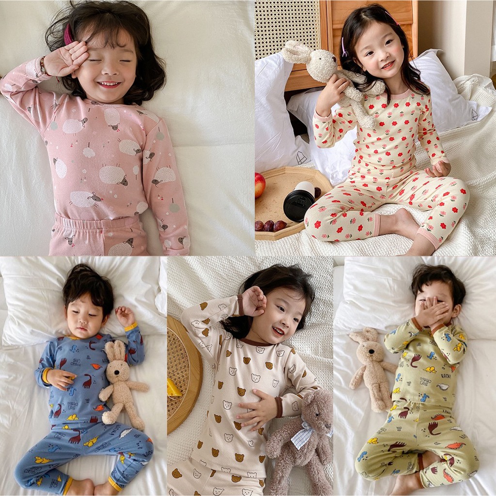 Bộ thu đông dài tay cho bé trai/ gái AMBB KIDS chất cotton mềm mịn co giãn thoải mái- Bộ ngủ cho bé