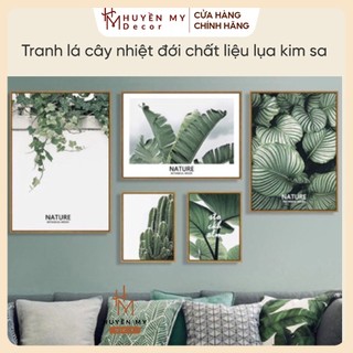 Tranh lá cây nhiệt đới in UV chất liệu lụa kim sa giá gốc tận xưởng