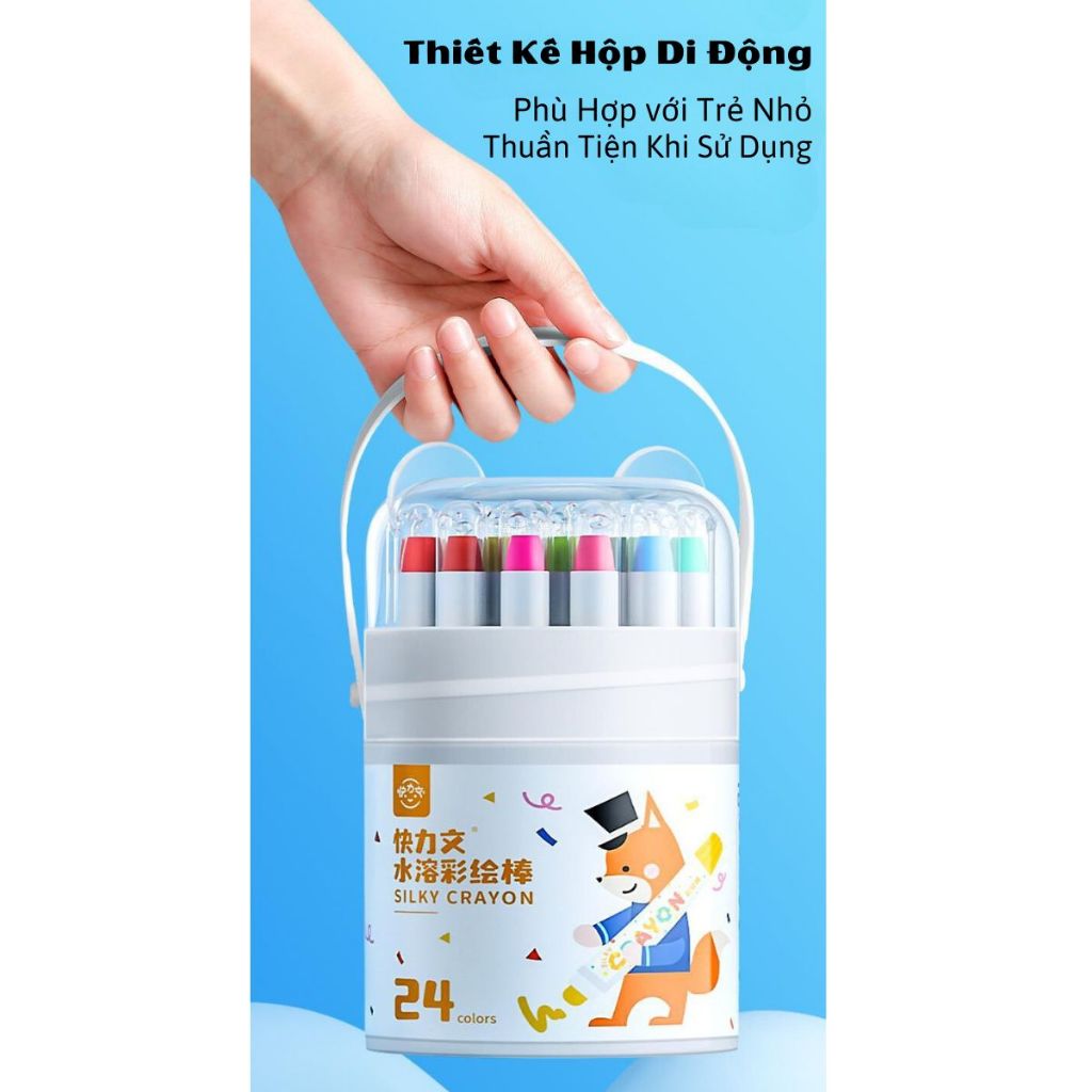 Hộp Màu Sáp Lụa, Màu Dầu An Toàn Không Dính Bẩn Tay Có Tay Cầm An Toàn Cho Bé