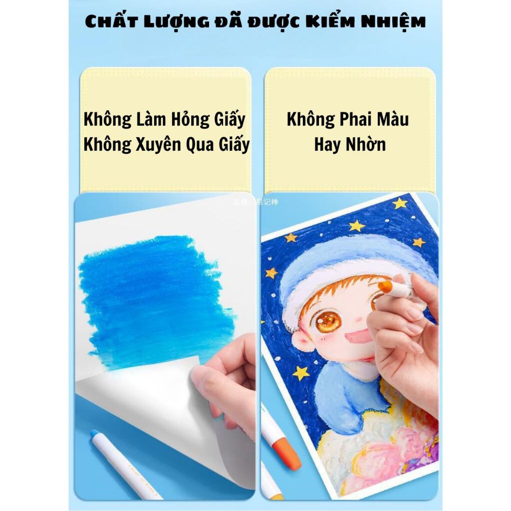 Hộp Màu Sáp Lụa, Màu Dầu An Toàn Không Dính Bẩn Tay Có Tay Cầm An Toàn Cho Bé