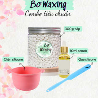   COMBO TIÊU CHUẨN  Hũ 300gr sáp wax lông nóng Hard wax beans cao cấp + 1 chén silicone + 10ml serum mỡ trăn + qusilicone 