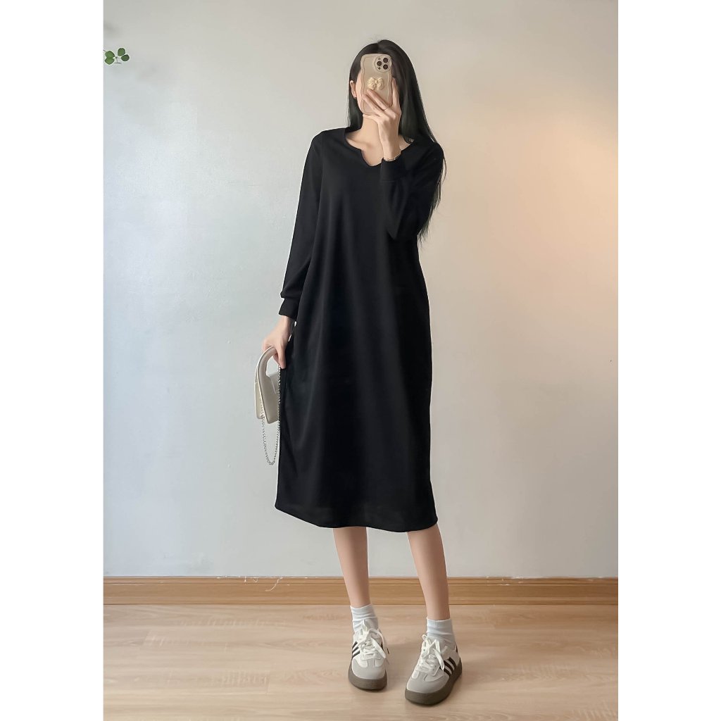Váy dáng suông rộng dài chất nỉ tăm xẻ sau có túi 2 bên hông - Retrostyle - Vay0216_P5K1