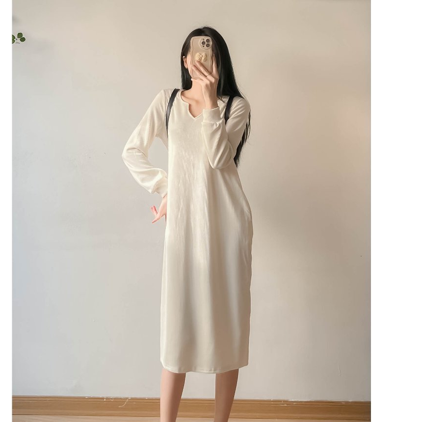 Váy dáng suông rộng dài chất nỉ tăm xẻ sau có túi 2 bên hông - Retrostyle - Vay0216_P5K1