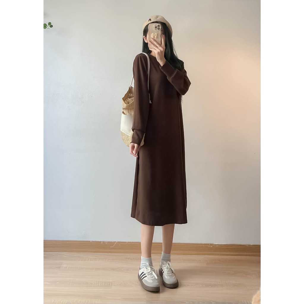 Váy dáng suông rộng dài chất nỉ tăm xẻ sau có túi 2 bên hông - Retrostyle - Vay0216_P5K1