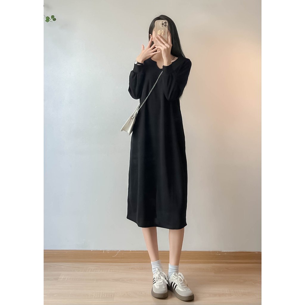 Váy dáng suông rộng dài chất nỉ tăm xẻ sau có túi 2 bên hông - Retrostyle - Vay0216_P5K1