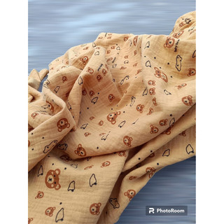 Vải xô muslin 2 lớp gấu vàng