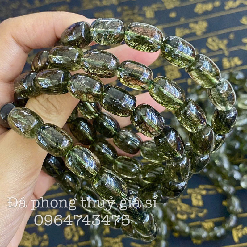 Vòng tay lu thống thach anh tóc xanh siêu đẹp vip 5A size 9-12mm hàng kiểm định kèm hộp