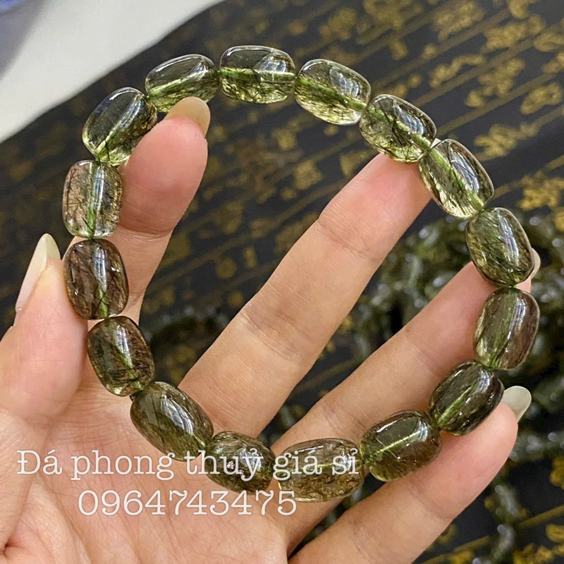 Vòng tay lu thống thach anh tóc xanh siêu đẹp vip 5A size 9-12mm hàng kiểm định kèm hộp