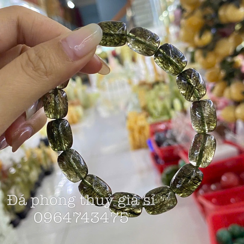 Vòng tay lu thống thach anh tóc xanh siêu đẹp vip 5A size 9-12mm hàng kiểm định kèm hộp