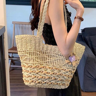 Túi cói đan thưa tag hoa