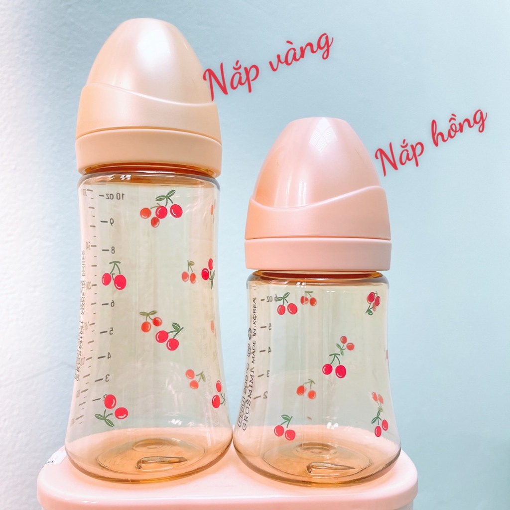 Tách set- Bình sữa PPSU Grosmimi Cherry / Gấu 200ml 300ml Hàn Quốc, Bình sữa họa tiết Cherry PPSU núm ti siêu mềm